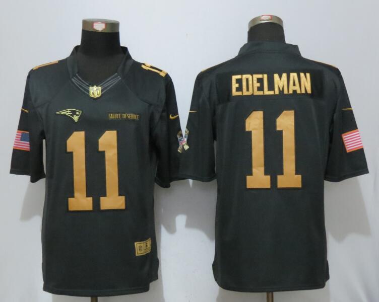 New Nike New England Patriots #11 Edelman Gold Anthracite Salute To Service Limited Jersey